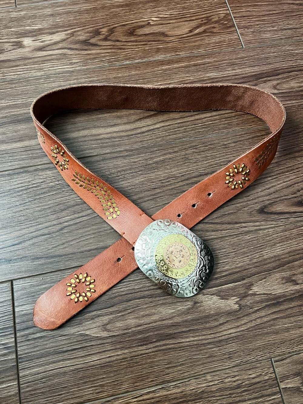 Free People Roman Holiday Leather Belt Size M-L Brown Studded